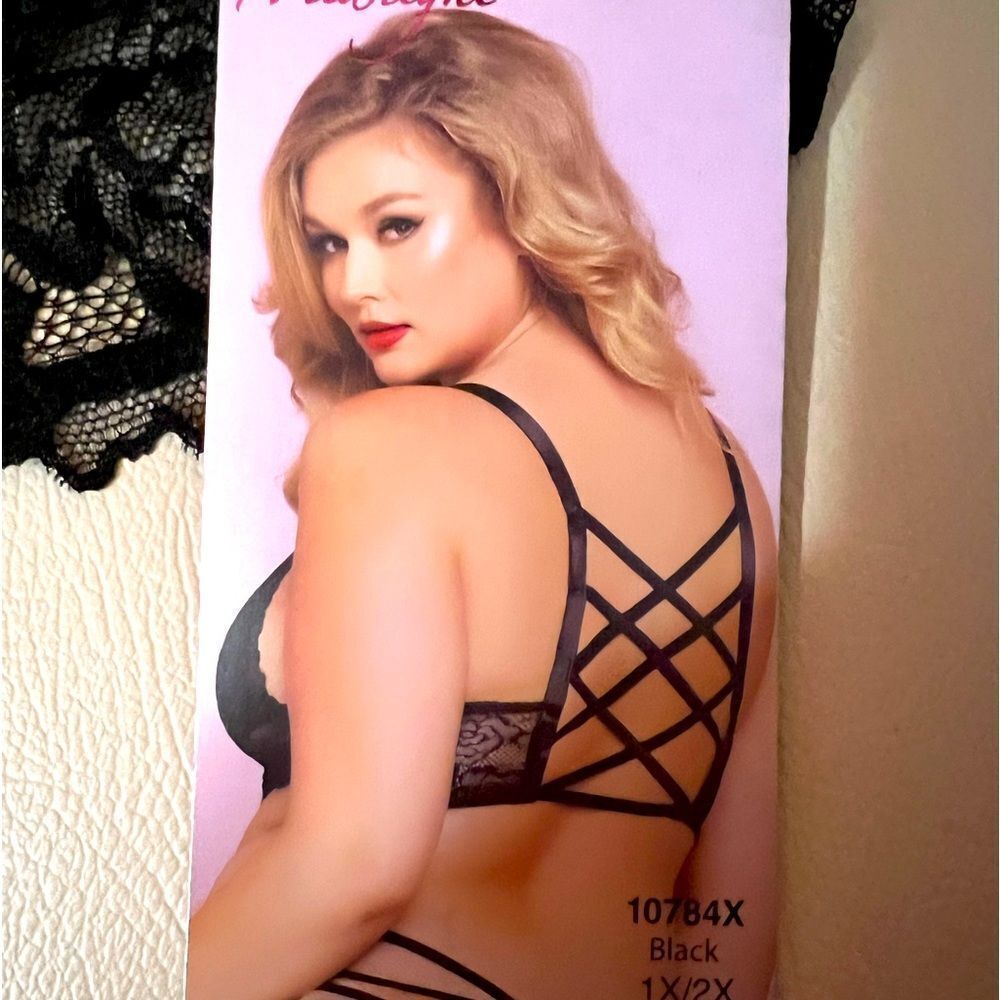 Seven til Midnight Black Lace Bralette with Lattice Back Sz 1X
